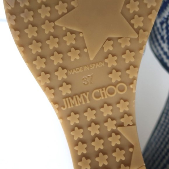 JIMMY CHOO PERFUME CRISSCROSS PLATFORM WEDGE SANDALS BLUE WOVEN RAFFIA SIZE 37 - Picture 11 of 11